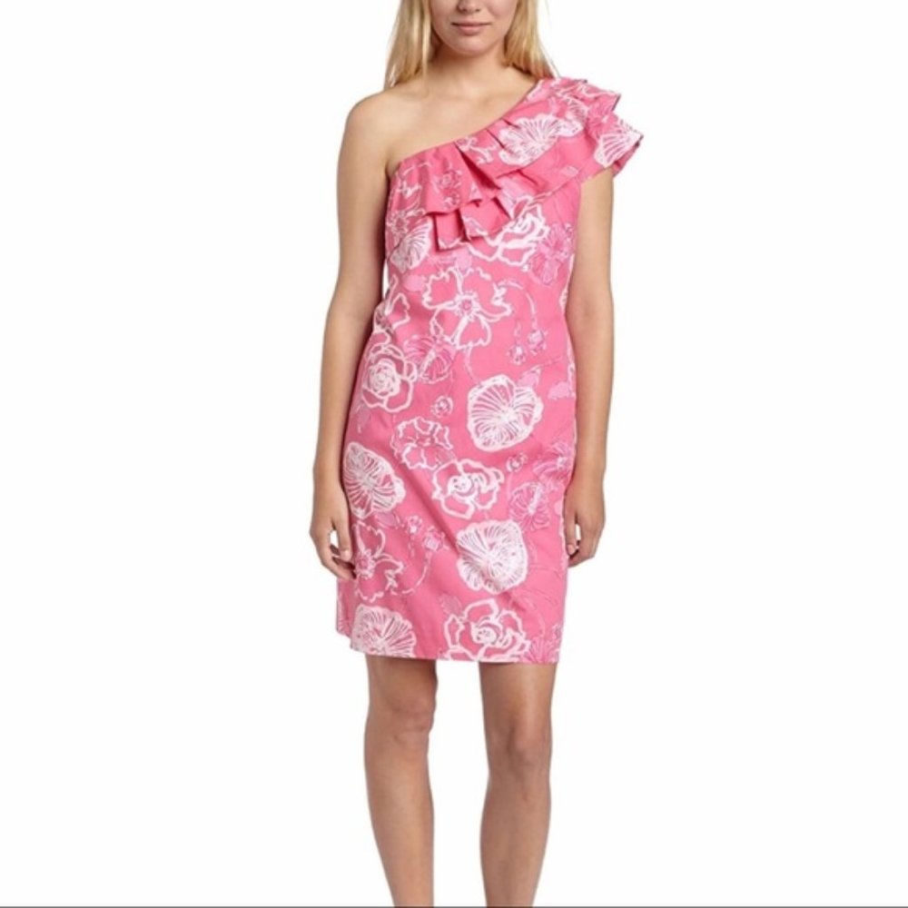 Lilly Pulitzer Hottie Pink Dahlia One Shoulder Ruffled Dress